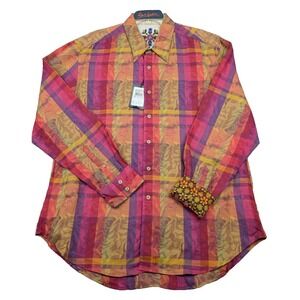 Patrick James Robert Graham Kaukura Luzo Dress Shirt Men XL Plaid Flip Cuff $268